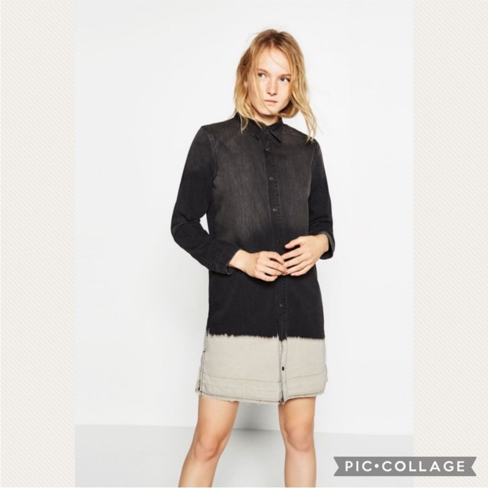 Zara Dip-Dyed Denim Button-down Shirt Dress